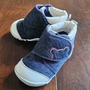 Miki House Classic Denim Baby Shoes with Bear Patch